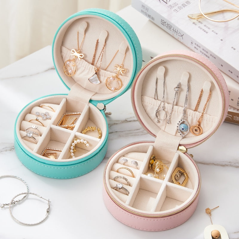 New Portable Leather Jewelry Box Princess European Korean Simple Small Mini Earrings Rings Storage Case Hot Sell