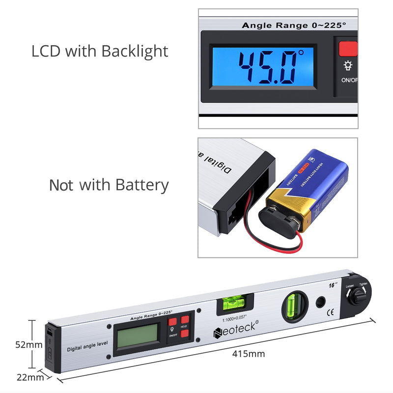 Neoteck 0 ~ 225 ° Digitaler Winkelmesser Wasserwaage Winkelsucher Messgerät Digitaler Winkelsucher Elektronischer Winkelmesser LCD-Display