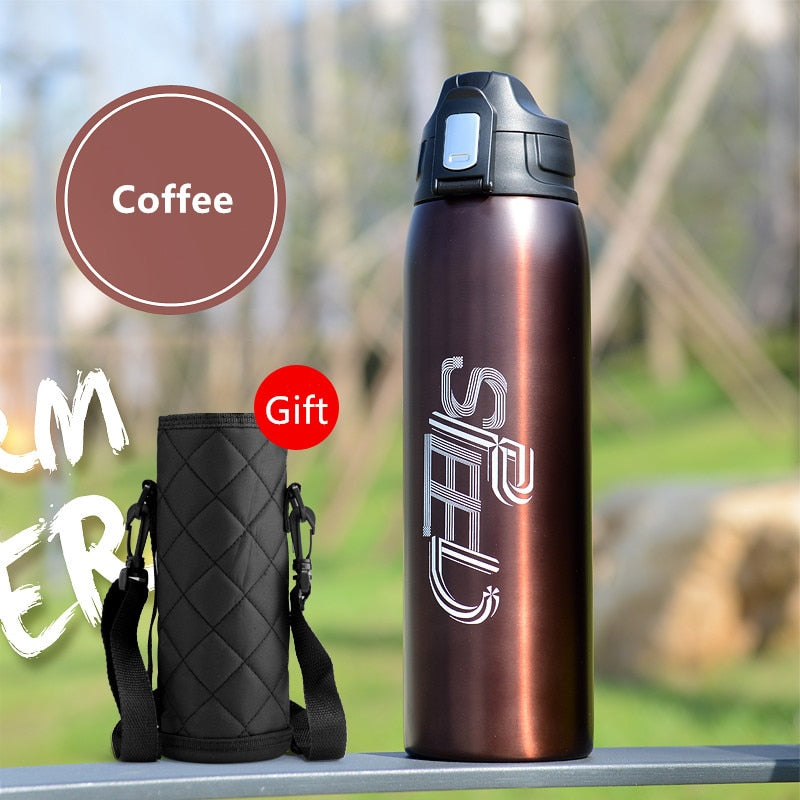 1000ml/750ml Double Stainless Steel Sport Thermos Mug With Bag Coffee Tea Vacuum Flask Travel Mug Climbing Thermal Water Bottle