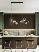 Schwarzer LED-Kronleuchter, klare Glaskugel, moderne lange Pendelleuchte für Esszimmer, Bar, Restaurant, Café, Büro, Hängeleuchte