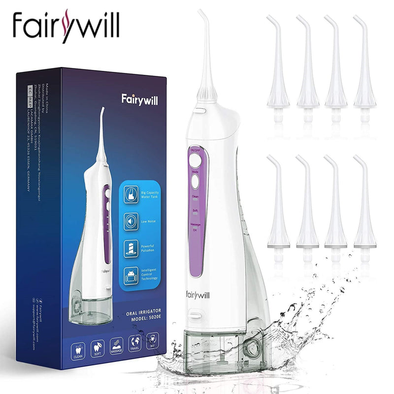 2022 Fairywill Water Flossers 300ML Oral Irrigator Rechargeable Large Capacity Portable Dental Water Tank Waterproof Teeth Clean