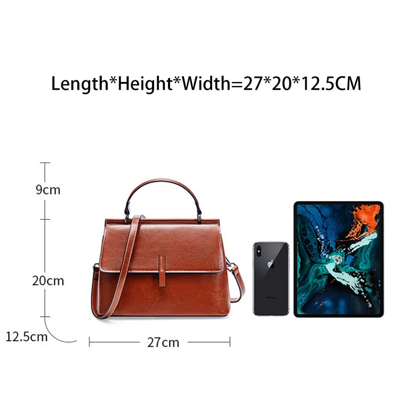 Zency 100% Genuine Leather Retro Brown Women Tote Bag Small Flap Daily Casual Shoulder Messenger Bags Black Grey Handbag