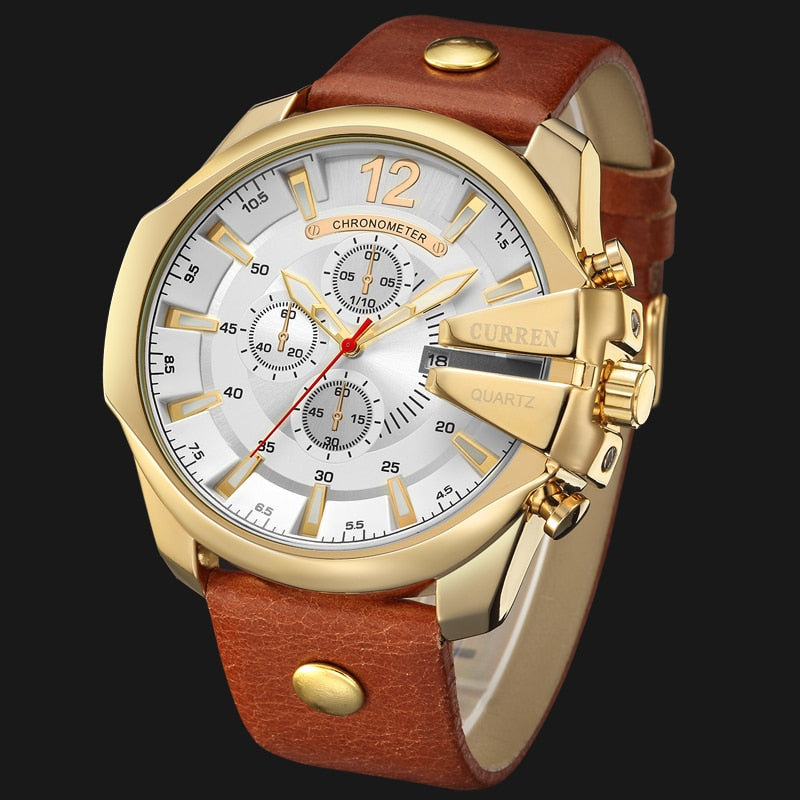 Hombres Marca de lujo CURREN Nueva moda Casual Deportes Relojes Diseño moderno Reloj de pulsera de cuarzo Correa de cuero genuino Reloj masculino