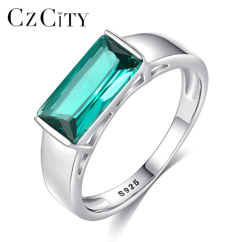 CZCITY 925 Sterling Silver Luxury Green Square Geometric Topaz Rings Trendy Party Wedding Bridal Fashion Jewelry Christmas Gifts