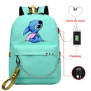 Disney Kawaii Stitch Bag Zipper USB Charging Mochila Capacity Backpack Women Kpop School Bags for Teenage Girls Students