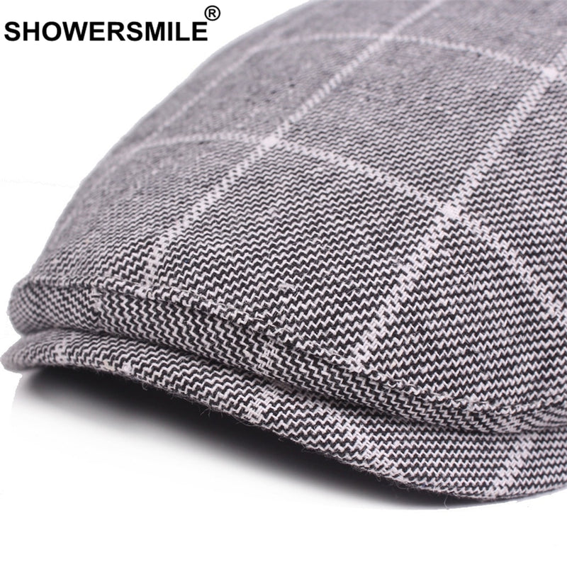 SHOWERSMILE Herren Blue Berets Plaid Verstellbare Baumwolle Schiebermütze Herren Sommer Herbst Classic England Atmungsaktiver Entenschnabelhut Neu