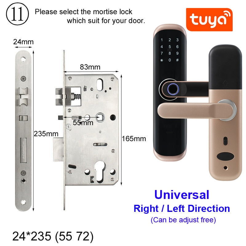 Cerradura de puerta con huella dactilar RAYKUBE Tuya, tarjeta inteligente/código Digital/sin llave, seguridad electrónica para el hogar y la oficina, Mortise Lockey X3