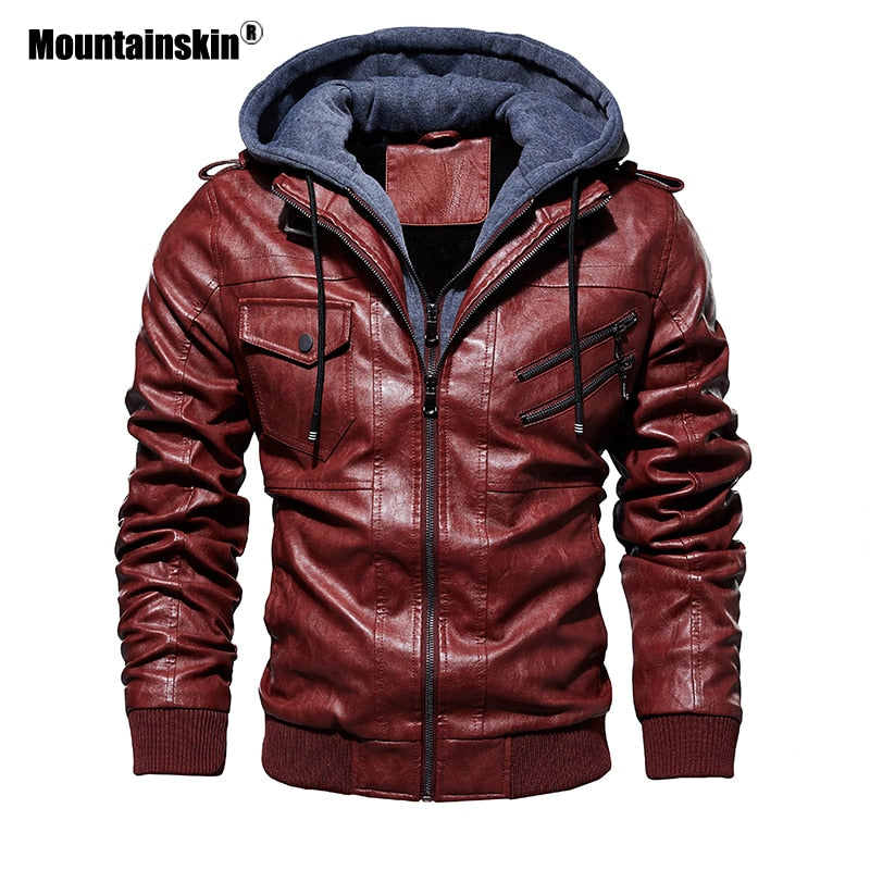 Mountainskin, novedad de 2021, chaquetas de cuero con capucha para hombre, chaqueta informal de otoño para motocicleta, chaqueta de PU, abrigos de cuero para motorista, ropa de marca SA744