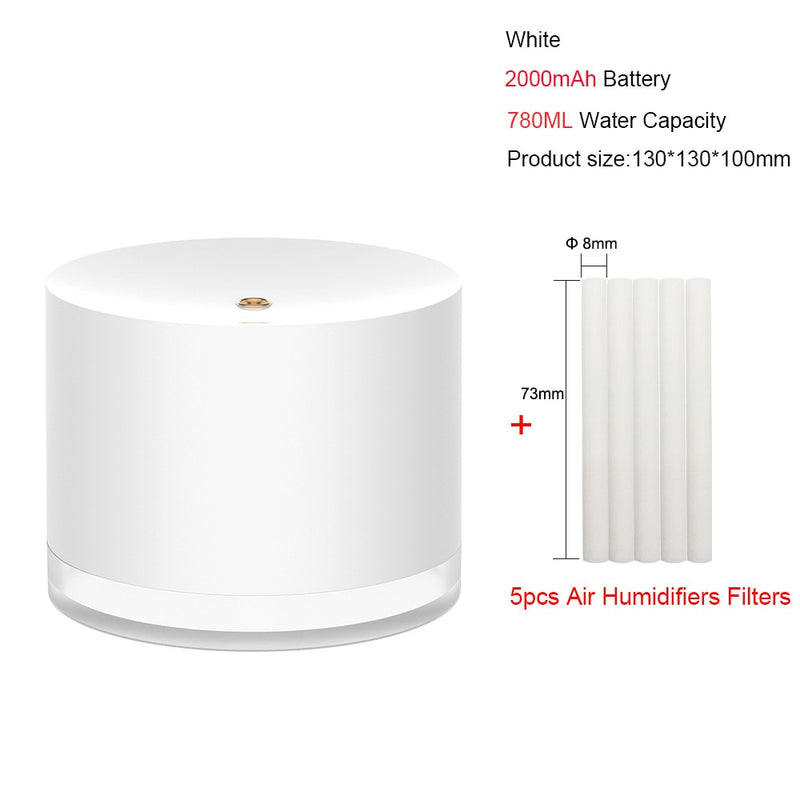 Tragbarer Luftbefeuchter Wireless 2000mAh USB wiederaufladbare elektrische Luftbefeuchter Diffusor Cool Mist Maker Nachtlampe für Zuhause