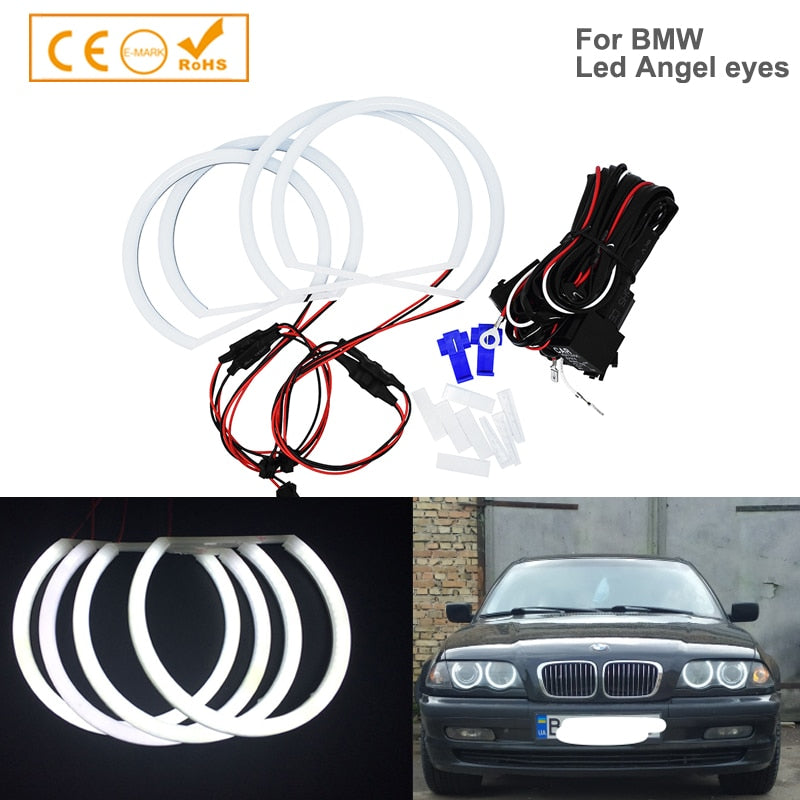 Car-styling 1 SET (2X 146mm+2X 131 mm )White Halo Cotton Light car smd LED Angel eyes for BMW E46 non projector auto lighting