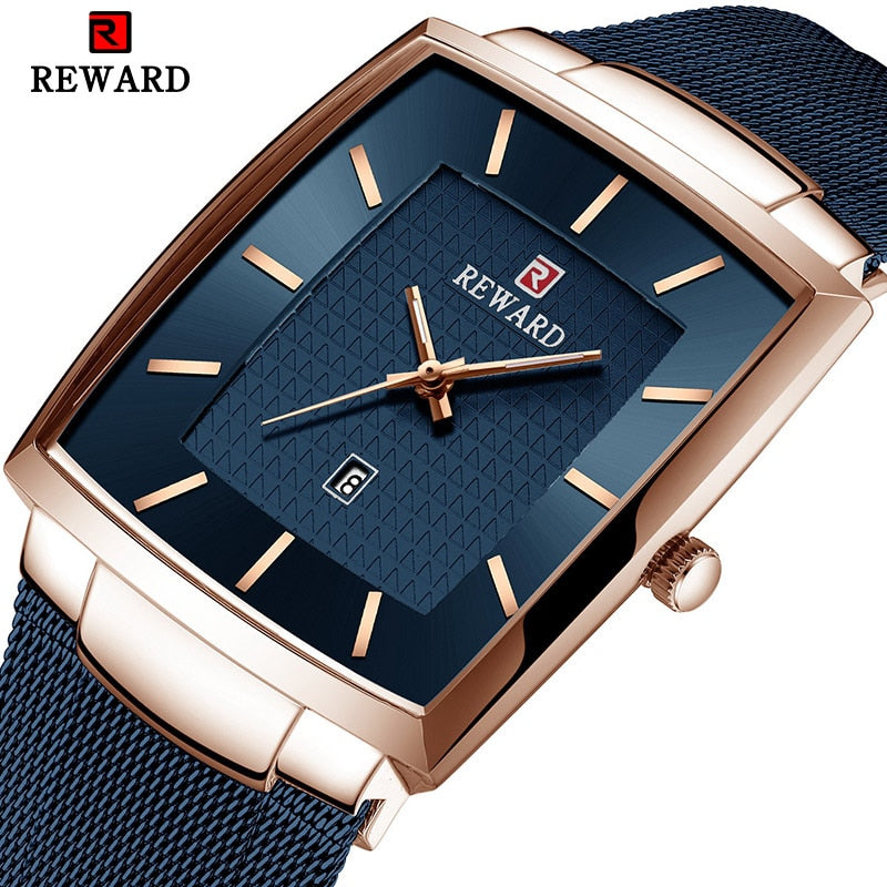 REWARD Top Brand Men's Watch Business Relogio Masculino Square Quartz Man Watch Men Wristwatch Full Steel Waterproof Male Watch