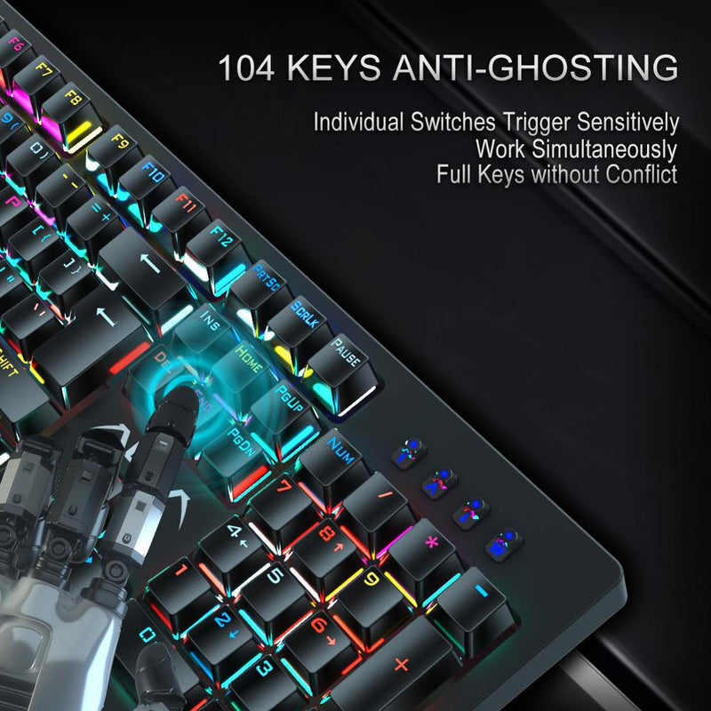 AULA RGB Gaming Mechanical Keyboard Blue Black Switch Wired Backlit Keyboard 104 Keys Anti-ghosting for Laptop Desktop PC Gamer