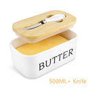 Nordic Style Butter Box Sealing with Wood Lid Knife FoodDish Ceramic Keeper Tool Cheese Storage Tray Plate Container for Kitchen