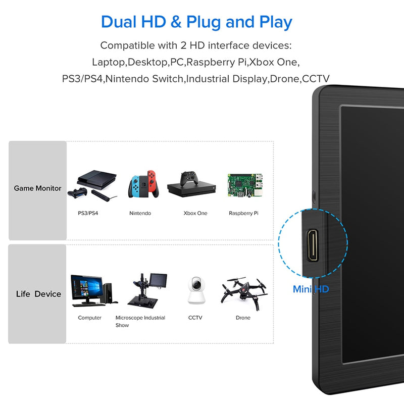 UPERFECT 7" Zoll tragbarer Mini-Monitor IPS HD WLCD-Bildschirm HDMI-Display für Laptop PS4 Xbox Gaming-Monitor Travel Movie 450cd/m
