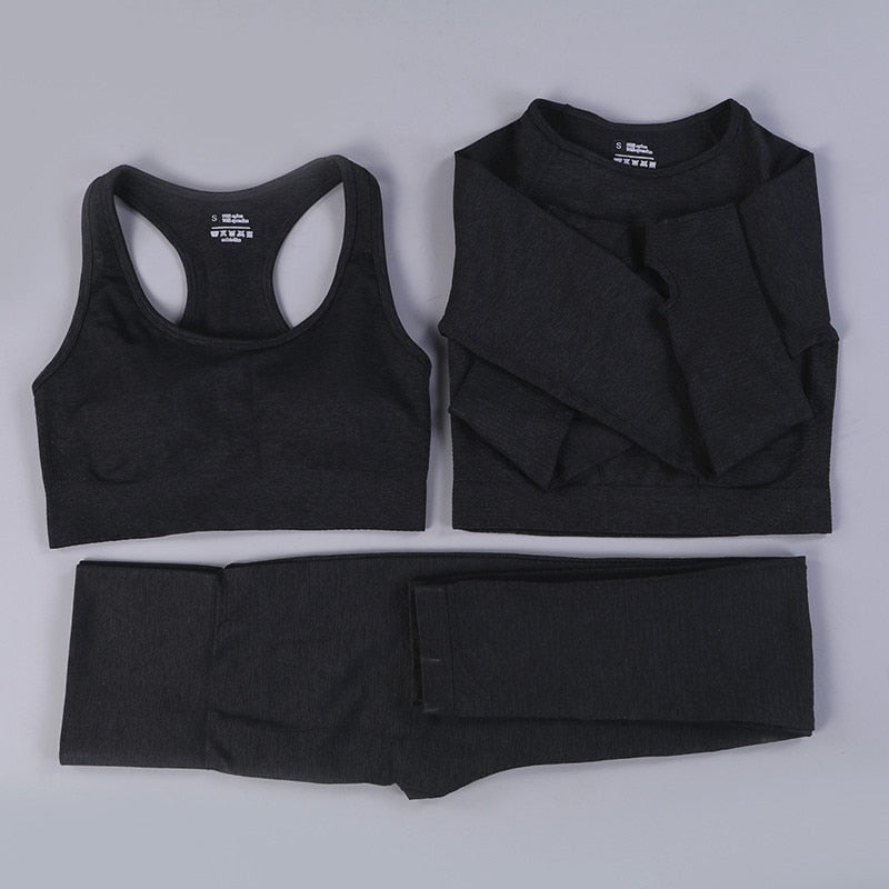 2020 conjunto de Yoga sin costuras para mujer, trajes deportivos para Fitness, ropa de gimnasio, camisas de manga larga para Yoga, mallas para correr de cintura alta, ropa de entrenamiento