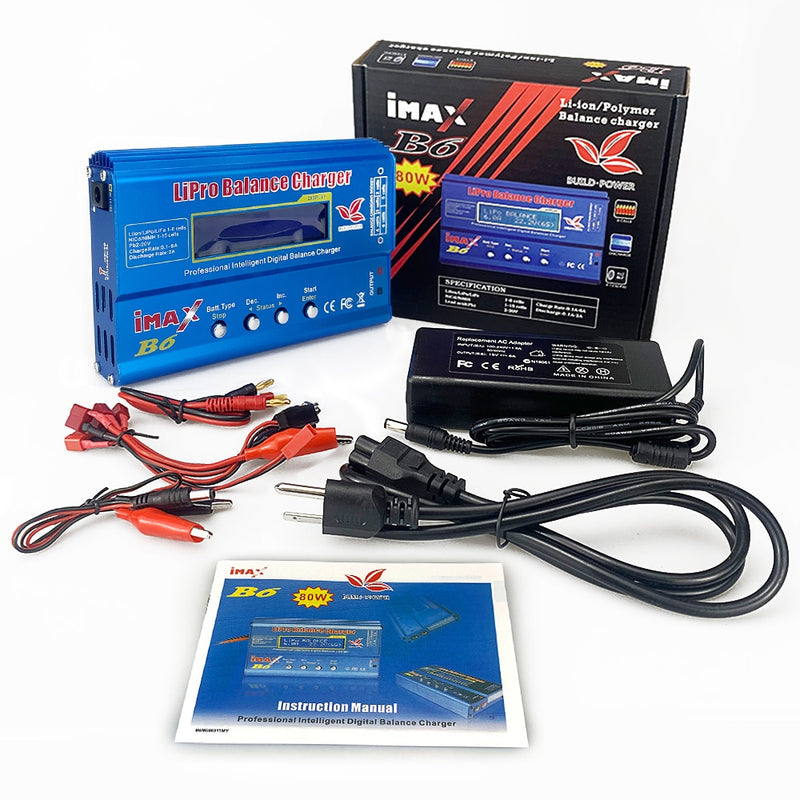 Cargador de equilibrio de batería LiPo IMAX B6 Cargador LiPo Cargador de equilibrio digital 12v 6A Adaptador de corriente Cables de carga IMAX B6 Original