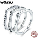 WOSTU Einfacher Ring 100% 925 Sterling Silber Schimmernder Wunsch Stapelbarer Ring Für Frauen Hochzeit Original Modeschmuck Geschenk