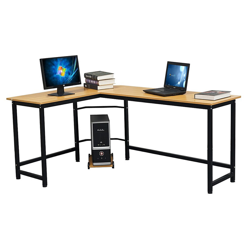 168 x 120 x 72cm L-Shaped Desktop Computer Desk Beech Wood Color  with  Free CPU Stand