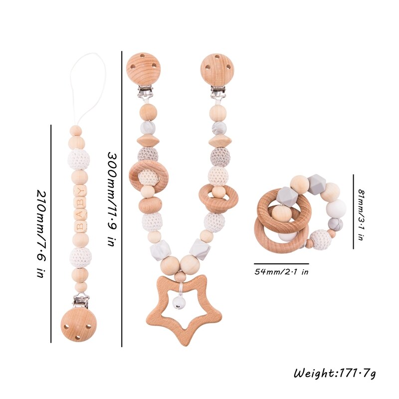 Babyspielzeug Silikonperlen Beißringe Holzringe Handgemachtes Armband Schnullerkette Clips Kinderkrankheiten Kinderwagen Glocke Babyprodukte