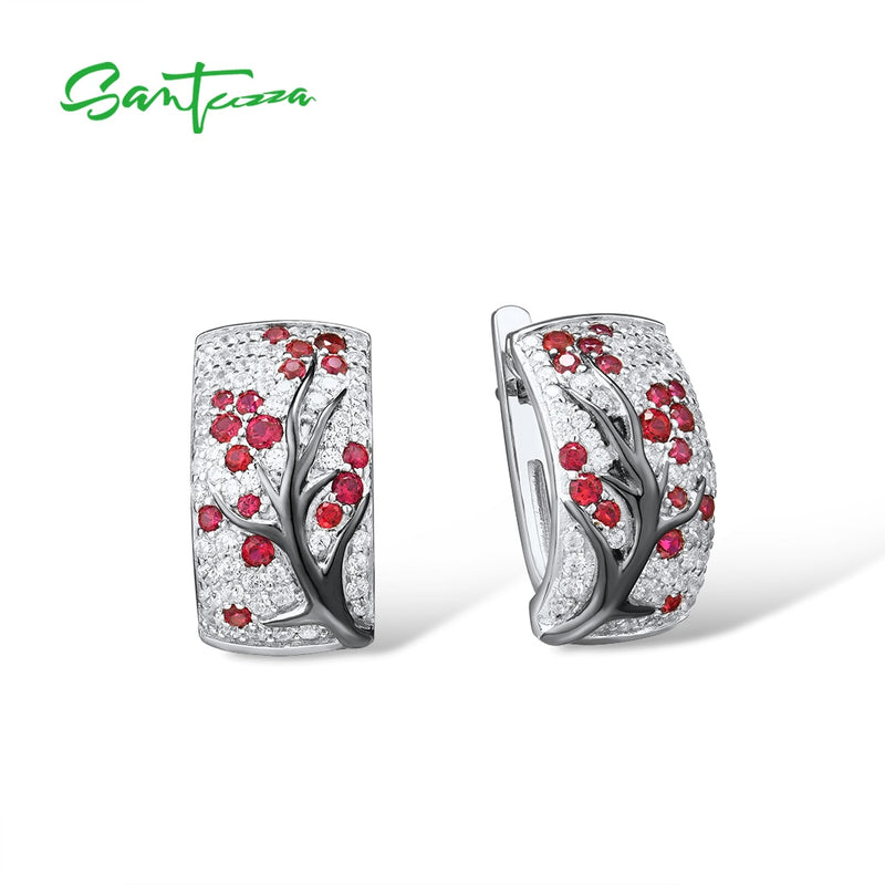 SANTUZZA Silver Earrings For Women Pure 925 Sterling Silver Pink Green Cherry Sparkling Cubic Zirconia brincos  Fashion Jewelry
