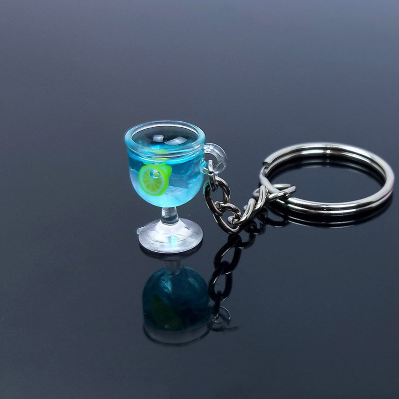 Acrylic Cute Simulation Mini Goblet Keychain Drink Fruit Juice Keyring Backpack Pendant Women Girl Men Key Chain Trinket Gift