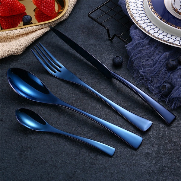 forks knives spoons Black Cutlery Set Stainless Steel Dinnerware Tableware Silverware Set Dinner Knife Fork Western Food Set