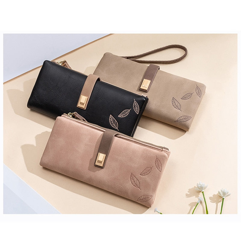 Wristband Long Clutch Wallet Women Soft Leather Card Holder Zipper Cell Phone Pocket Large Capacity Purse Female Wallet Carteras