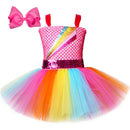 Jojo Siwa Tutu Kleid mit Haarschleife Regenbogen Mädchen Prinzessin Kleid Tüll Kinder Tutu Kleider für Mädchen Urlaub Geburtstag Party Kostüm