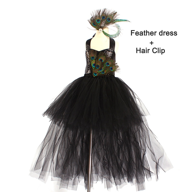 Fancy Peacock Feather Girl Pageant Tutu Dress with Wing Kids Deluxe Peacock Tutu Costume Dress Evening Party Halloween Clothes