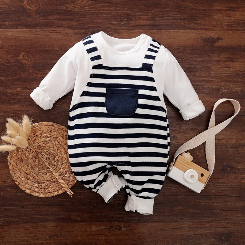 PatPat 2021 Neuer Frühlings- und Sommer-Herbst-Baby-Streifen-Langarm-Overall für Baby-Baby-Kleidung