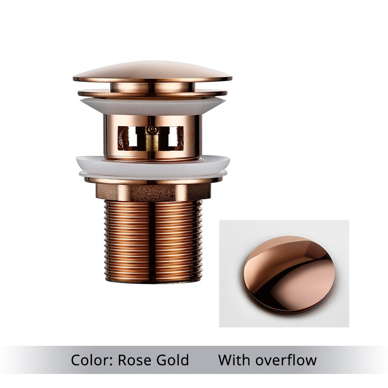 Bathroom Basin Sink Pop-Up Drain Waste Stopper Bathroom Faucet Accessories Solid Brass Material Black Chrome Rose Brushed Gold