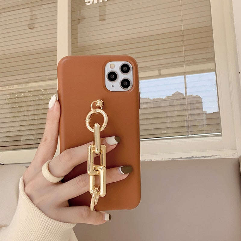 INS shiny Gold Chain Bracelet PU Leather case For iphone 13 12Pro 11 11Pro Max Mini X XR Xs max XR 7 8Plus case protective capa