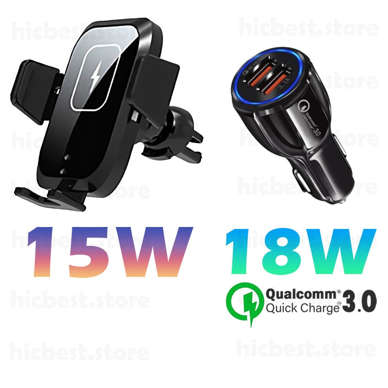 Cargador de coche inalámbrico de 15 W, soporte de teléfono para iPhone, cargador de inducción de carga inalámbrica para coche, soporte para iPhone 12 SE 11 8 Samsung S20