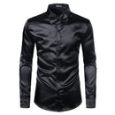 2 uds camisa de seda plateada + corbata para hombre satén suave esmoquin camisas Casual botón abajo hombres vestido camisas boda fiesta graduación Chemise Homme