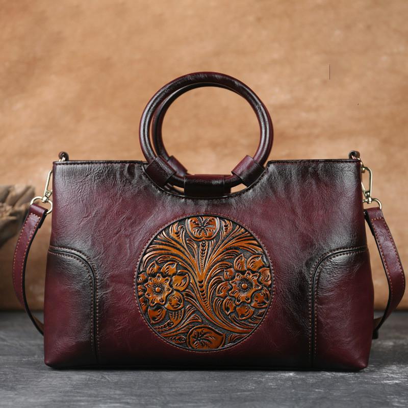 Johnature, bolso de cuero de alta calidad para mujer, novedad de 2022, bolsos de hombro en relieve hechos a mano Retro, bolso de mensajero femenino de gran capacidad