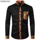 Dashiki African Herrenhemd Patchwork Pocket Africaine Print Shirt Herren Ankara Style Langarm Design Kragen Herrenhemden