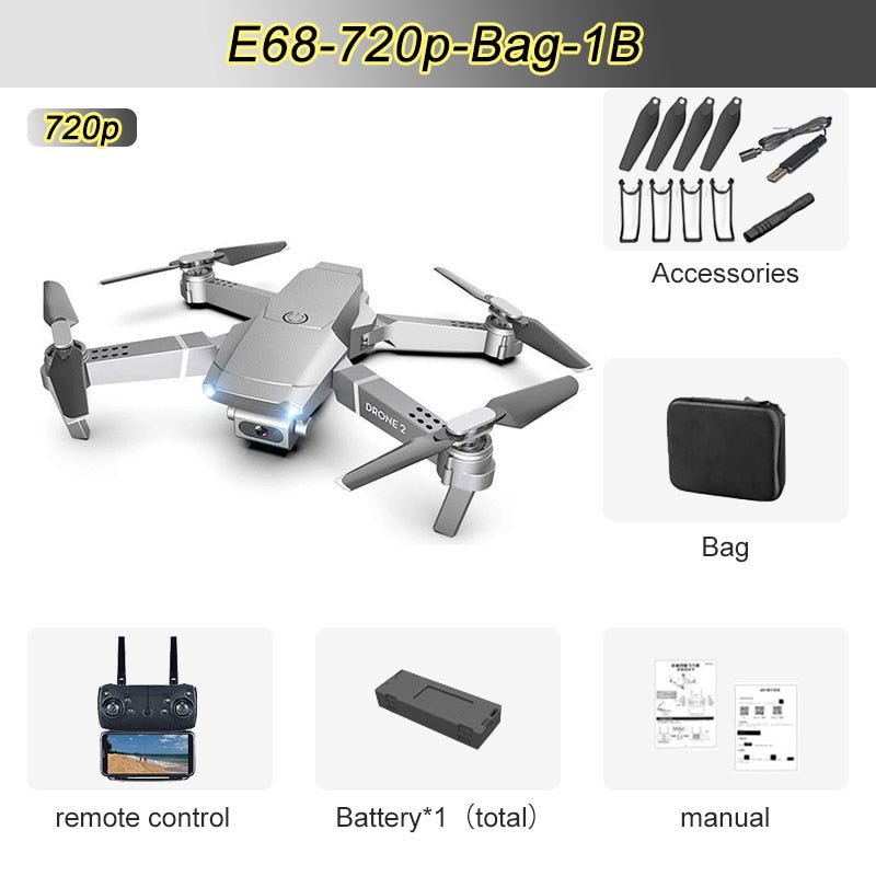 JINHENG E68 Mini RC Drohne 4K 1080P HD Kamera Wifi FPV Luftdruck Höhenhaltemodus Faltbarer Quadcopter Spielzeug Kindergeschenk