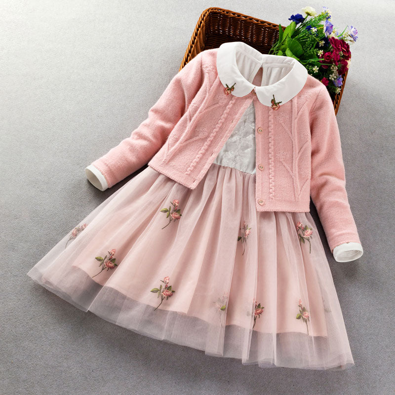 Elegantes Mädchenkleidungsset neu 2022 Frühling Herbst Kinder Prinzessin Mantel + Kleid 2Pcs Anzug für Mädchen Party Kinderkleidung 3 5 8 9 Jahre