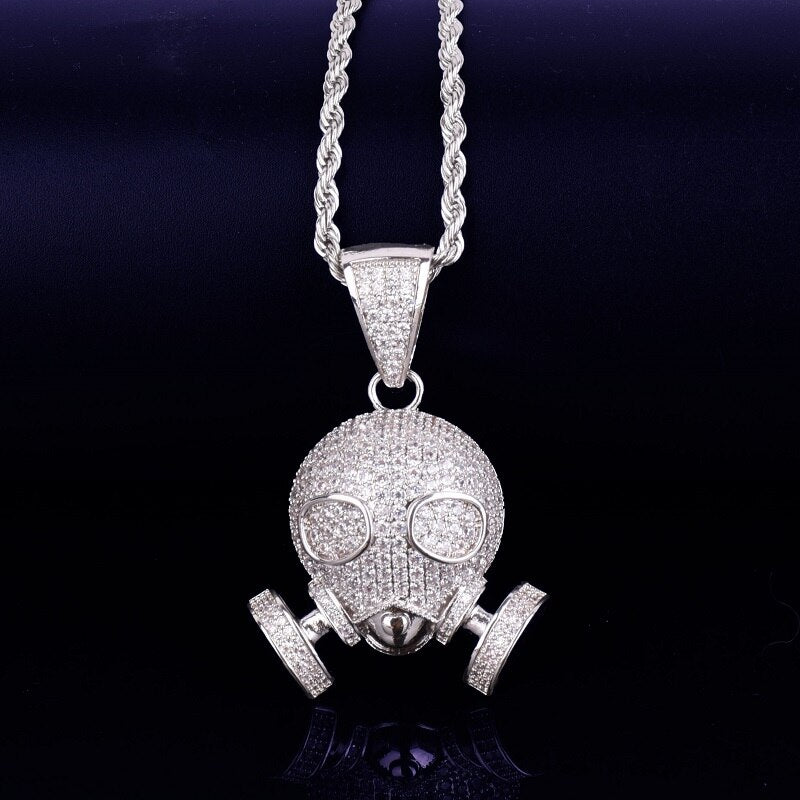 Skull Mask Pendant Necklace  Gold Color Plated Charm AAAA Cubic Zircon Men's Hip Hop Rock Jewelry