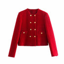xikom 2021 Tweed Zweiteiliges Set Frauen rot Vintage O-Ausschnitt Langarm Büro Dame dünner Blazer Mantel weibliche Hight Taille Rockanzug