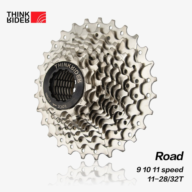 ThinkRider Road Bike 9 10 11 Speed ​​Velocidade 28T/32T Cassette de bicicleta Freewheel MTB Sprocket para SHIMANO A1 X7 X5