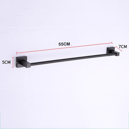 55CM Matte Black Double Towel Bars Bathroom Towel Hanger Space Aluminum Bathroom Accessories Towel Rack Towel Ring  Toilet Brush