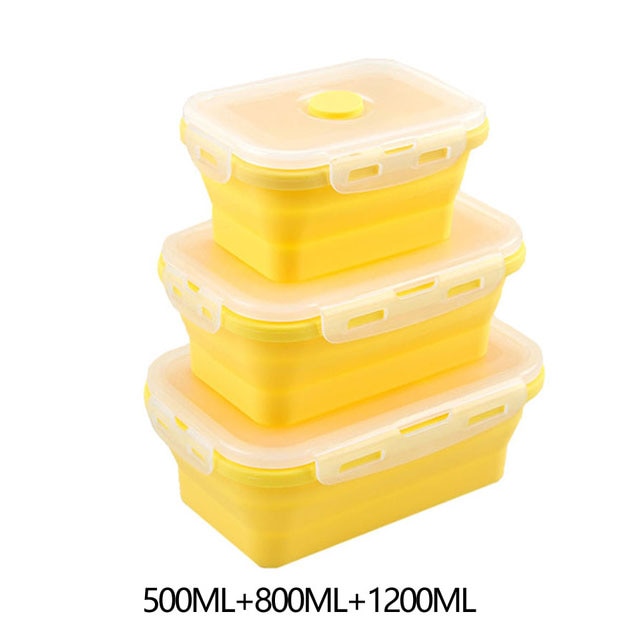 Contenedores de almacenamiento de alimentos con tapas de silicona plegable BPA almuerzo gratis caja de ensalada de frutas Set reezer apto para microondas