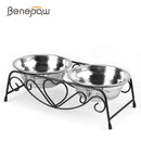 Benepaw Stainless Steel Double Dog Bowls With Stand Sturdy Anti-skid Elevated Pet Feeder No Flipping Water Food Puppy Eating
