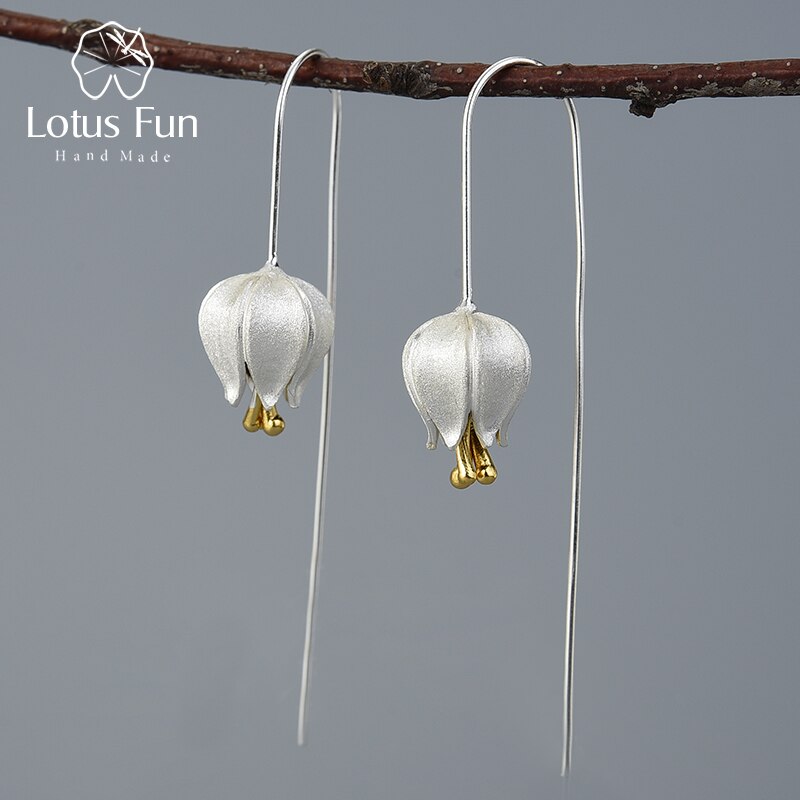 Lotus Fun Eternal Love Tulip Flower Dangle Earrings Real 925 Sterling Silver Handmade Fine Jewelry Earrings for Women Bijoux