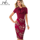 Nice-Forever elegante Floral Patchwork negocios Turn-Down Collar vestidos Formal trabajo Oficina Bodycon mujeres vestido femenino B535