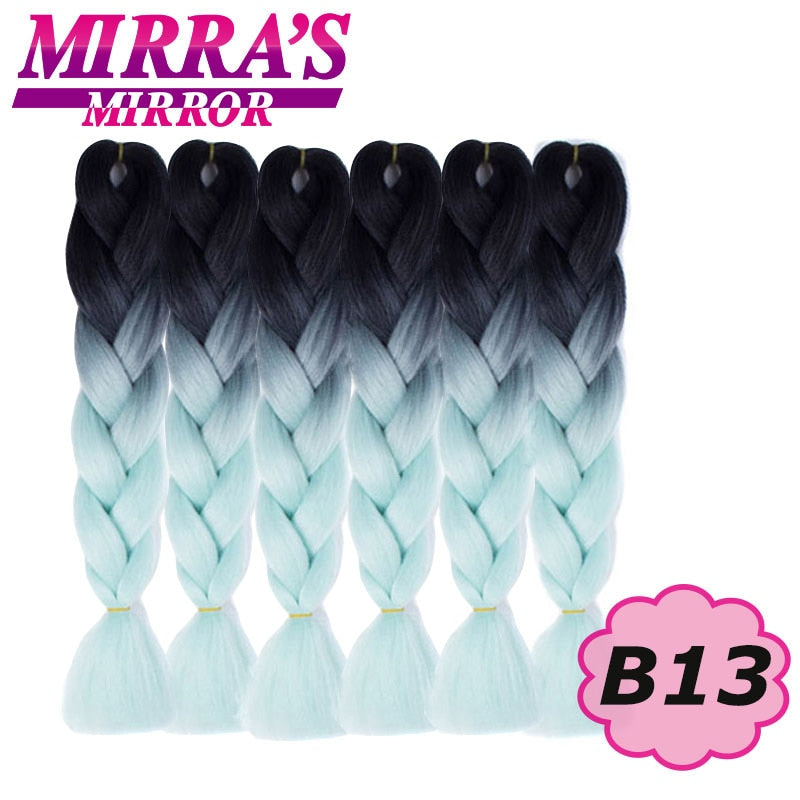 Trenzas Jumbo de 24 pulgadas, cabello sintético para caja trenzada, extensiones de cabello trenzado Ombre, tres tonos, negro, marrón, azul, rosa, espejo de Mirra