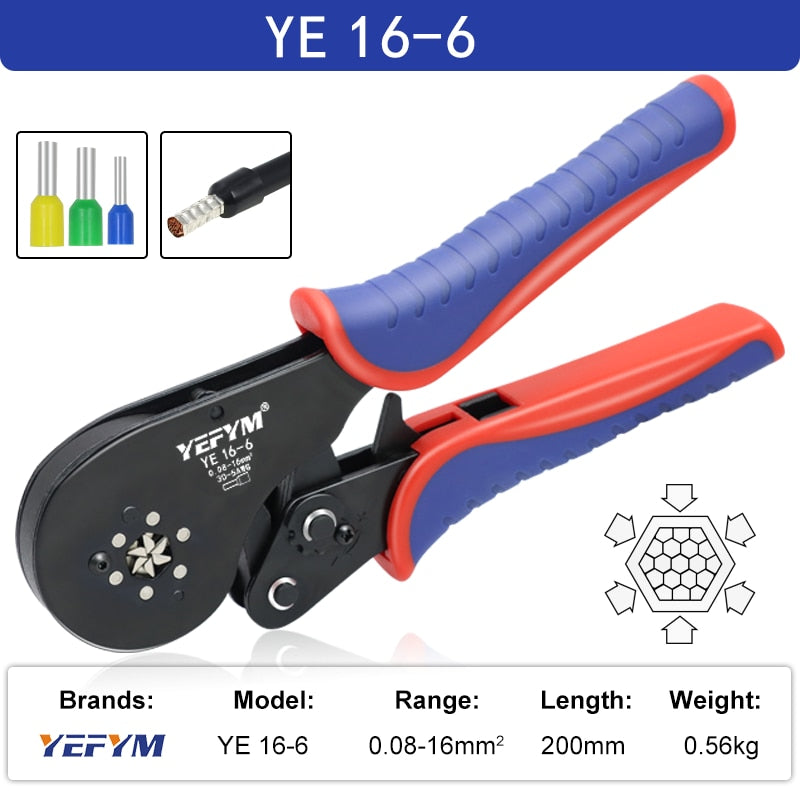 Ferrule Crimping Tool Tubular / Pin Terminal Professional Electrician Pliers Max(16mm ²/ 5AWG) Adjustable Ratchet Tools