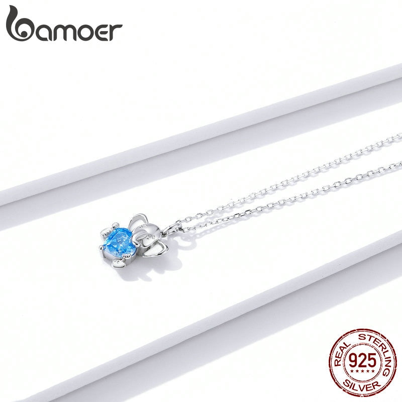 bamoer Ocean Blue Herz CZ Elefant Anhänger Halskette für Damen 925 Sterling Silber Luxus Tier Silber Schmuck Halsband BSN180