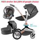 Hot Mom Kinderwagen 3 in 1 Reisesystem mit Stubenwagen und Autositz, Kinderwagen mit 360° Rotationsfunktion, Luxuriöser Kinderwagen F023